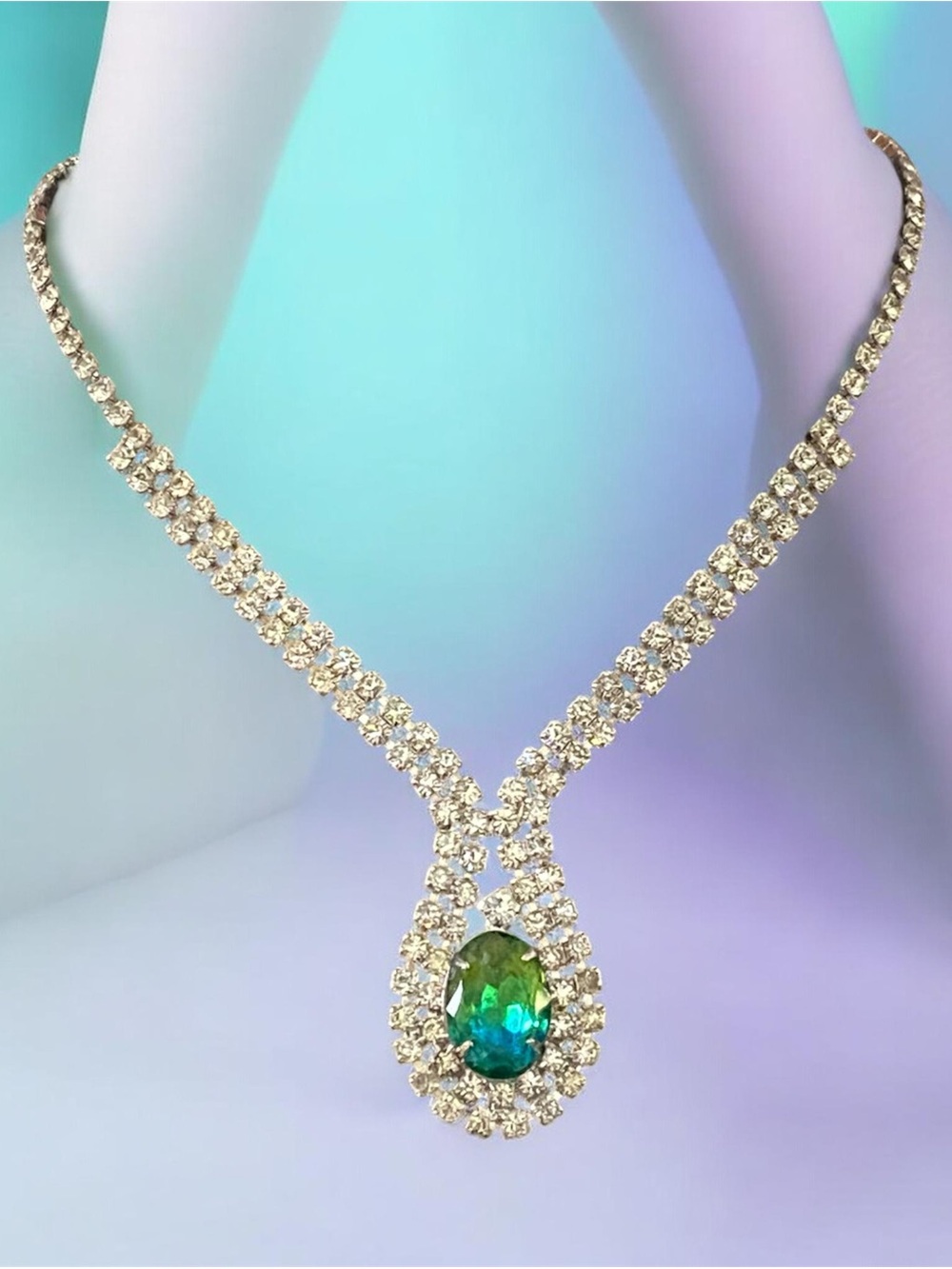 Vintage elegant rhinestone choker statement necklace 15.5in